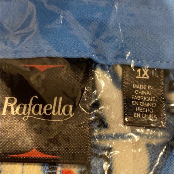 (Size 1X, 2X) Rafaella Blue Printed Slit Neck Top - Picture 6 of 10